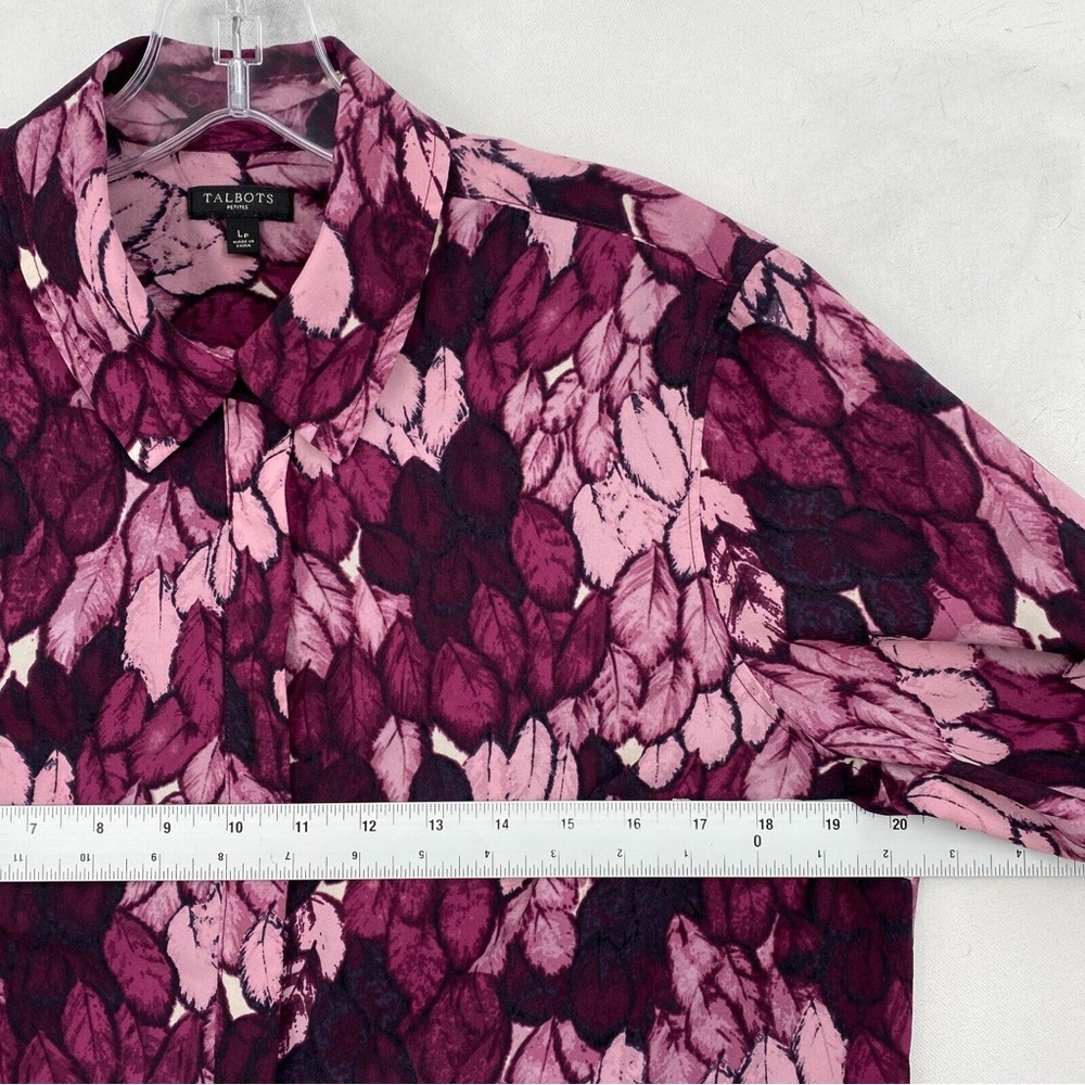 Talbots Petites Size PL Shirt Purple Pink Floral Long Sleeve Button Up Chiffon - Picture 5 of 7